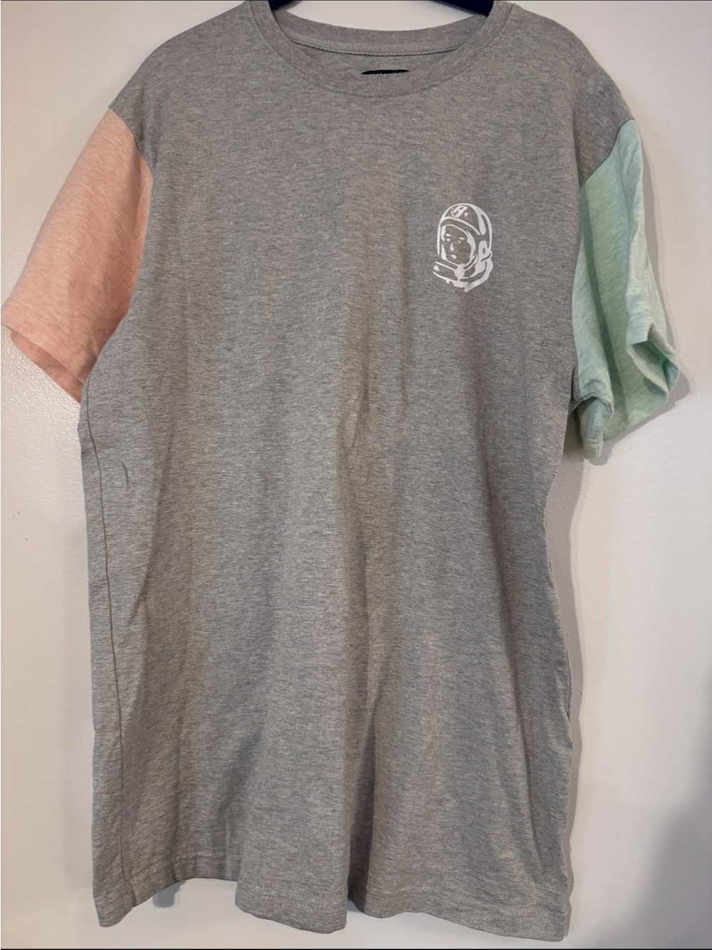 Men Bape Colorblock Short-Sleeve Tee - Gray with Pink & Mint Sleeves